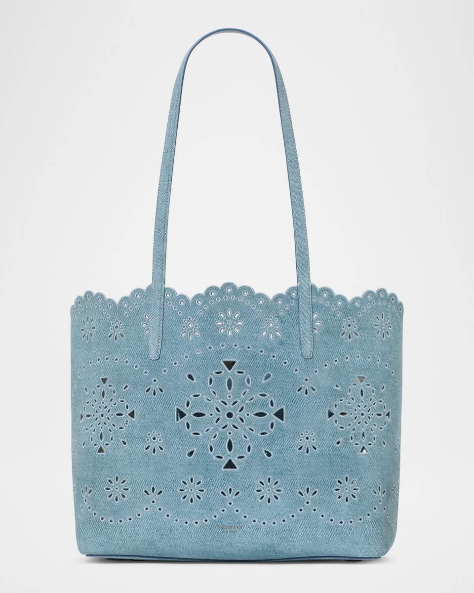 do it all perforated denim suede tote bag
